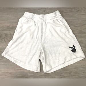 PLAYBOY White Terry Cloth Shorts. Size S